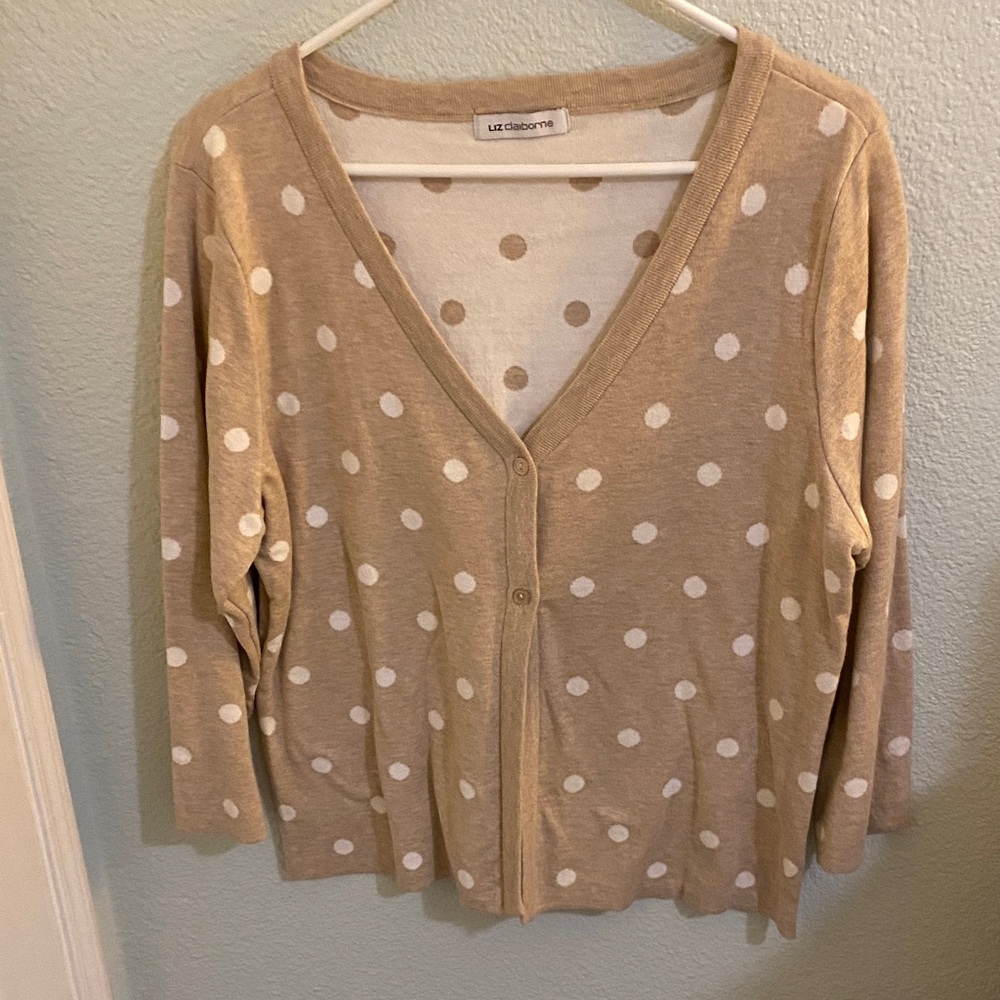 Liz Claiborne Tan and Cream Polka Dot Cardigan
